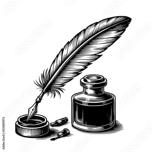 Feather Quill and Ink Bottle SVG
