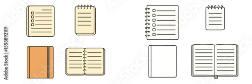 Various types of notebooks and notepads in different designs and sizes displayed on a neutral background