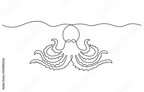 octopus continuous line art drawing style. Minimalist black octopus seafood outline. editable active stroke vector, octopus sketch, drawing by one continuous line, on abstract background vector pro.