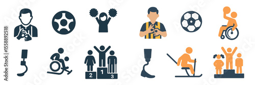 Various sports icons symbolizing athletic activities, competitions, and teamwork in a dynamic and energetic setting