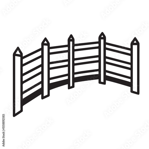 Curved Wooden Fence Design Rustic Farm Style Fencing Illustration