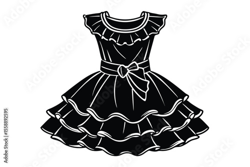 Elegant Ruffled Tiered Little Girl's Dress Fashion Illustration