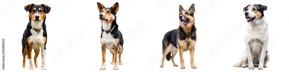 Mixed Breed Dogs Posing - Portrait Collection on White Mixed Breed Dogs Posing - Portrait Collection on White