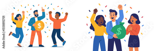 Celebration of success with cash prizes and happy participants in a festive atmosphere