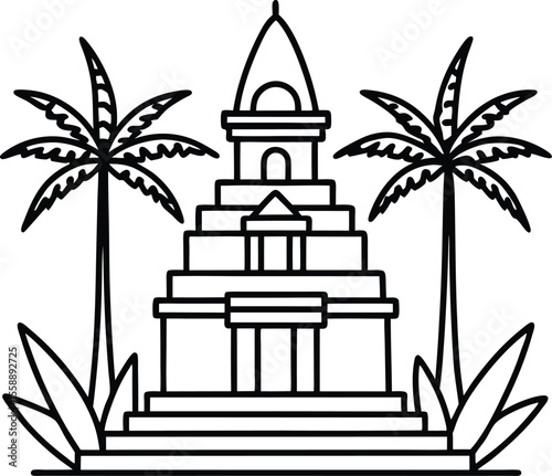 Buddhist Temple with Palm Trees