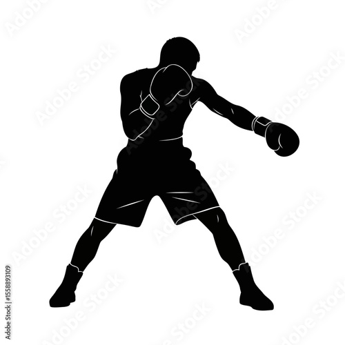 Black Silhouette of Male Boxer Throwing Punch