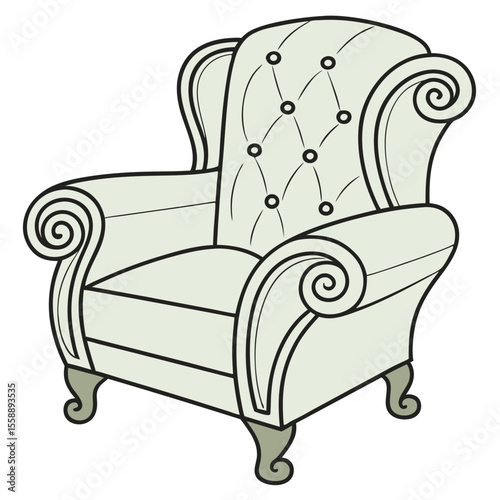 Cartoon Sage Green Wingback Chair Illustration vector