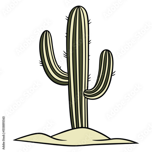Cartoon Saguaro Cactus Illustration on White Background