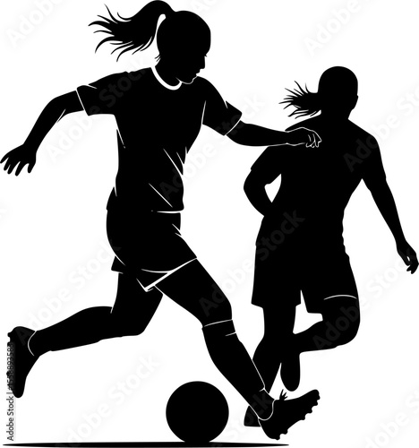 Dynamic Silhouette of Two Female Football Athletes