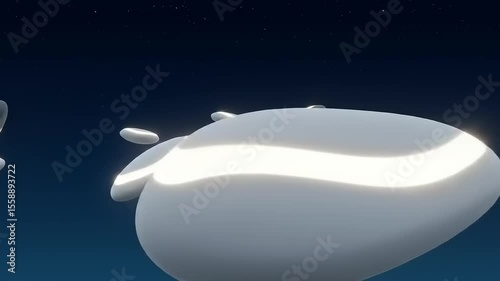 Futuristic floating objects in a serene night sky, creating a tranquil atmosphere for exploration