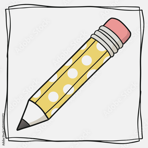 Cartoon Yellow Pencil with White Dots and Pink Eraser