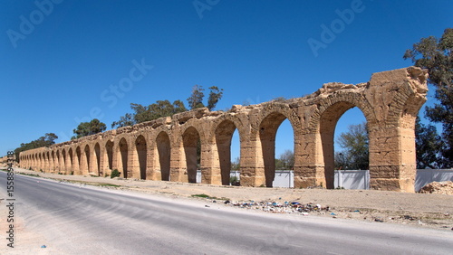 Remains of the old Roman aqueduct at Oudna, Tunisia