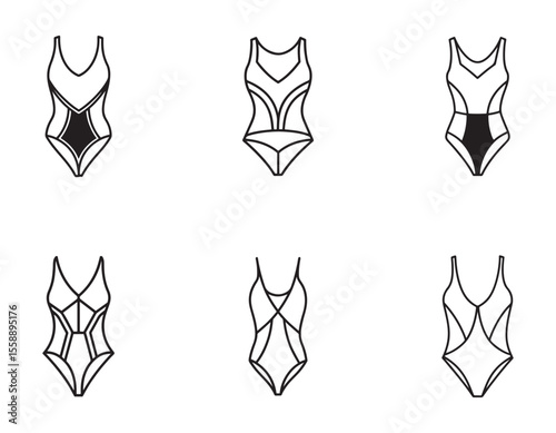 Elegant Black One-Piece Swimsuit Design Geometric Pattern, Classic Silhouette