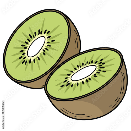 Two Kiwi Fruit Halves Isolated on White food healthy