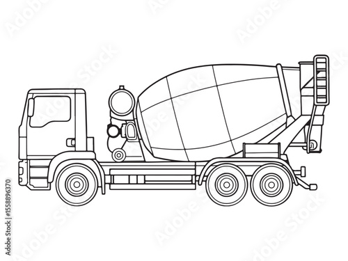 Concrete  mixture truck construction illustration in black and white style