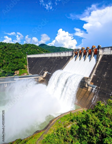 Hydroelectric Dam with Power Generation, Renewable Energy, and Water. photo