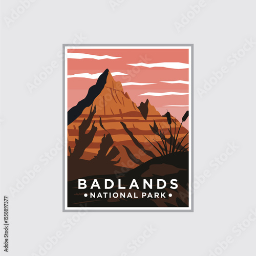 poster badlands nationalBadlands National Park poster illustration, mountain scenery poster design. park...