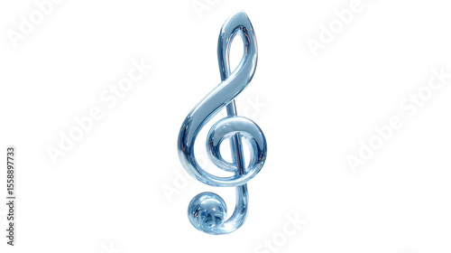 Glass Treble Clef Harmony Musical Note Sculpture 3D Rendering Artistic Design Isolated Transparent