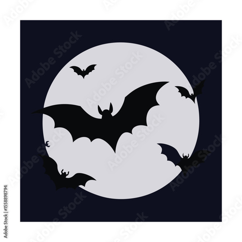 Flying Bat Swarm Silhouette Frames for Halloween Concepts
