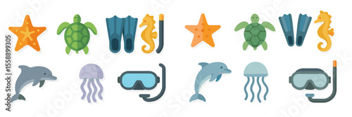 Underwater adventure theme with marine animals and scuba gear for a playful activity