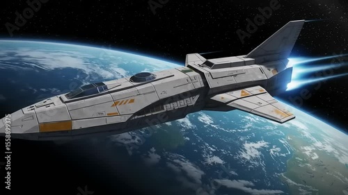 Futuristic spacecraft soaring above Earth, showcasing advanced technology and cosmic exploration