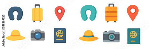 Travel essentials including luggage, hats, and travel documents for vacation planning and adventures