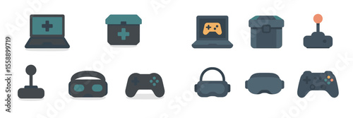 Variety of gaming equipment and devices displayed on a white background