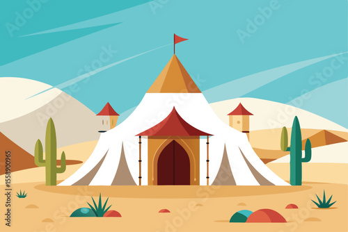Desert Oasis Majestic Tent in a Surreal Landscape