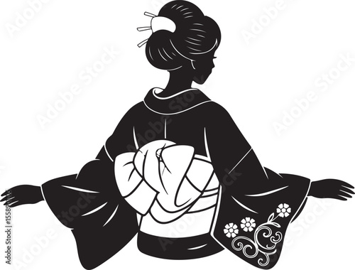 Geisha Silhouette Sketch Japanese Art Minimalist Kimono Design Traditional Culture Illustration