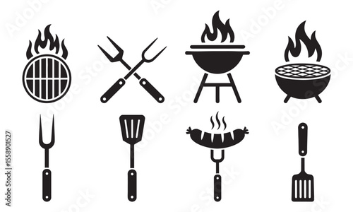 Barbecue Icons Set, Grilling & BBQ Tools Graphics, vector illustration
