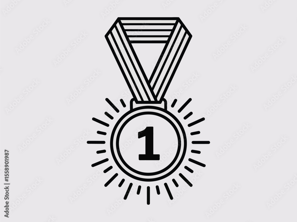 Black and White First Place Medal Illustration number one Black and White First Place Medal Illustration number one