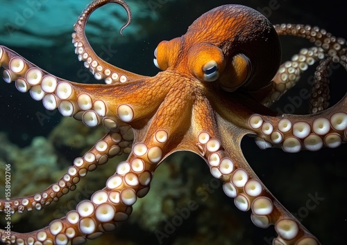 A large octopus with many eyes and a long tentacle
