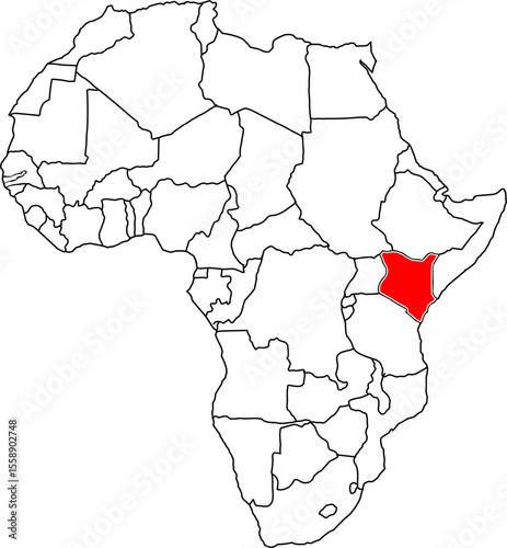 Kenya map, map of the African continent highlighting the country of Kenya

