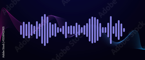 Minimal Purple Audio Wave Line Visualizer Illustration, Black Background