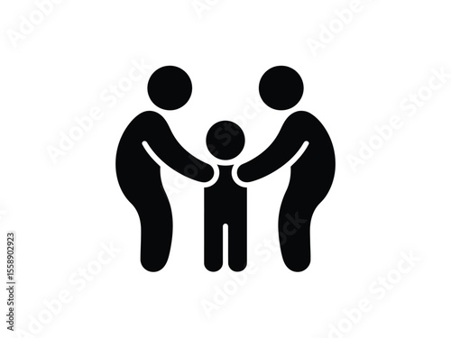 Black Silhouette Family of Three Holding Hands parents
