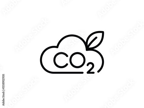 C O2 Cloud with Leaf and Text on White Background carbon dioxide