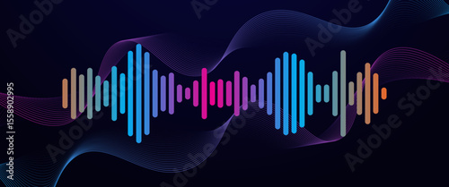 Minimal Purple Audio Wave Line Visualizer Illustration, Black Background