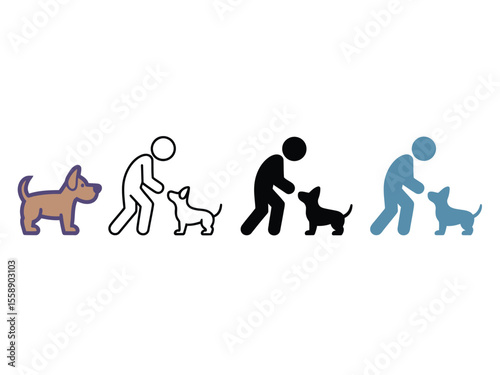 Dog and Person Icons in Multiple Colors and Styles