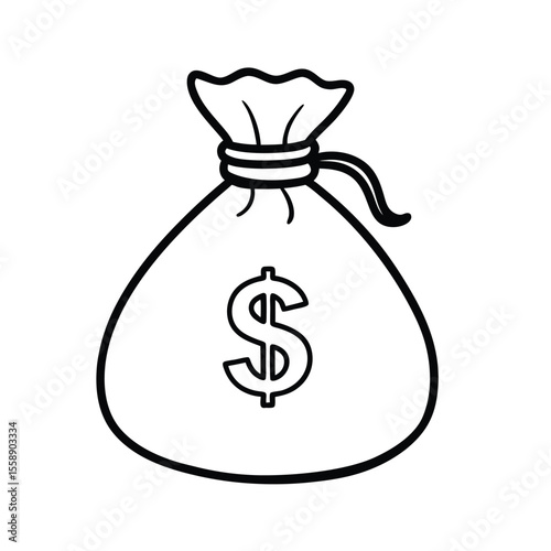 Simple line drawing of a money bag with a dollar sign.