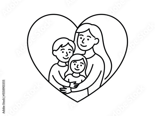 Family of Three Embraced Inside a Heart Outline mother