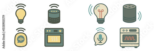 Smart home devices connectively interacting in a modern living space with various features and technology
