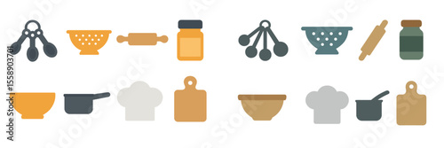 Kitchen utensils and tools displayed on a clean countertop for cooking preparation in a modern kitchen setting