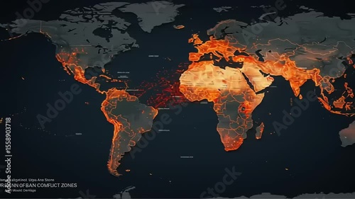 Global Heat Map Displaying Environmental Impact Zones and Climate Change Data Across Continents