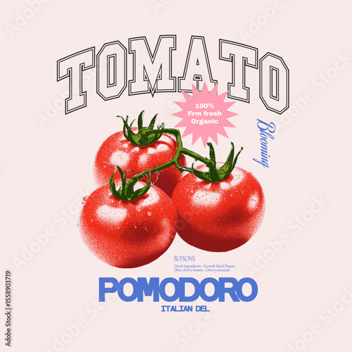 Red tomato vintage t-shirt, pomodoro room italia slogan. Tomato vegetable artwork for t shirt print, grunge effects for Tomato. womes girls graphic tee. tomatoes art..ai