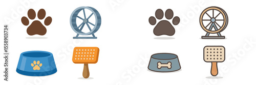 Fun pet accessories and activities for small animals in a vibrant illustration