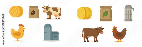 Farm animal illustrations showcasing daily activities and farm life essentials for educational purposes
