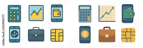 Icons representing financial tools and mobile banking for modern transactions and financial management