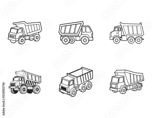 set of Heavy Duty Dump Truck Illustration Powerful Construction Vehicle Graphic	
