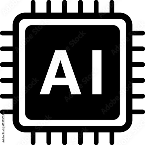 AI（人工知能）を表すアイコン、シンプルなCPUの形