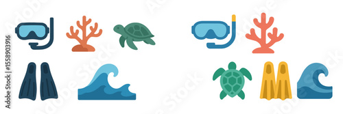 Diving equipment and marine life illustrations showcasing a vibrant underwater ecosystem